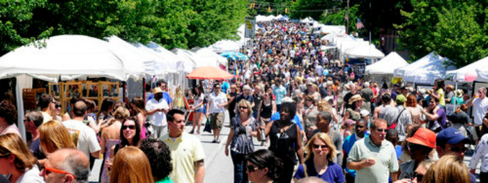 View of the Inman Park Festival artists and food booths