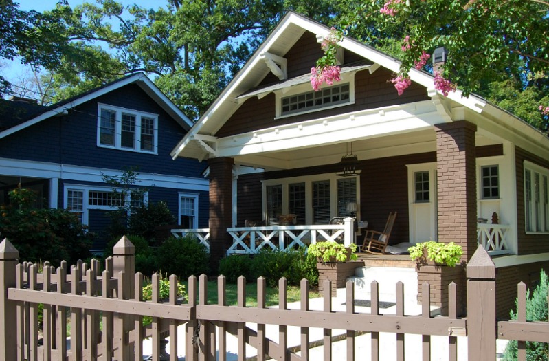 Front of an Atlanta bungalow for sale with 1920s Craftsman details.