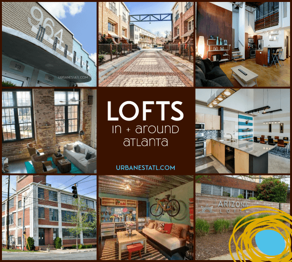 Collage of all the Atlanta lofts for sale, from Inman Park to Old Fourth Ward