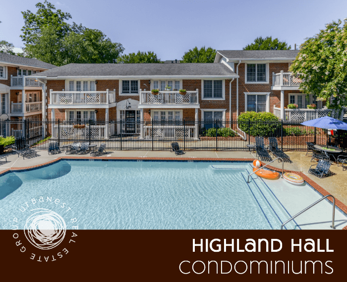 View of the pool and all the Highland Hall condos for sale in Atlanta